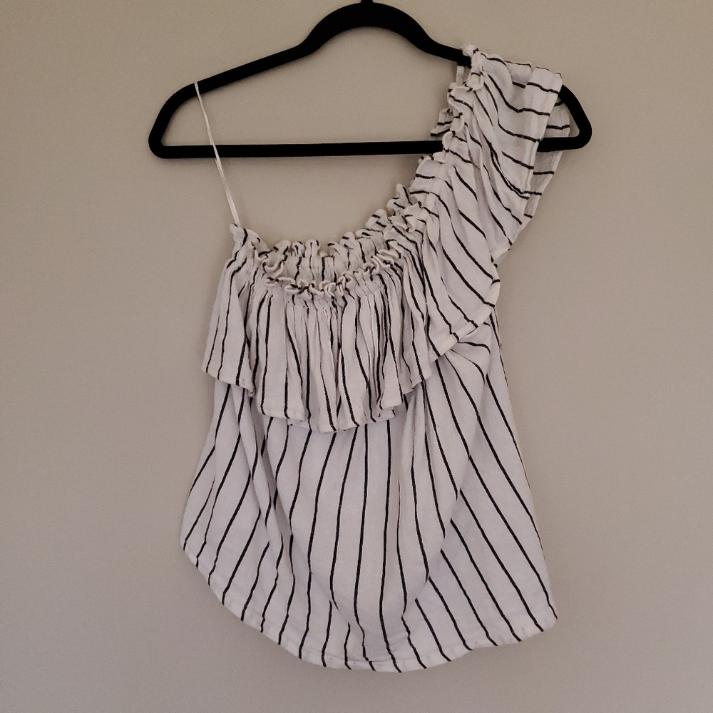 Billabong one shoulder white & stripe ruffle top M